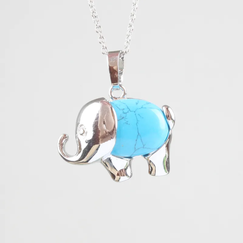 Animal Elephant Pendant Quartz Tiger Eye Stone Opal Agate White Crystal Amethyst Lapis Lazuli Blue Turquoise - Shop at LoveMi
