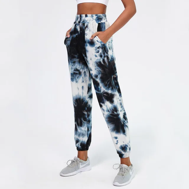 New Net Celebrity Cross Border European And American Loose Casual Slim Trousers Sports Running Printed Pocket Yoga Pants Women Black - Shop at LoveMi
