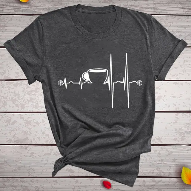 T Shirt Ladies Cup Print Short Sleeve Dark Grey - Shop at LoveMi