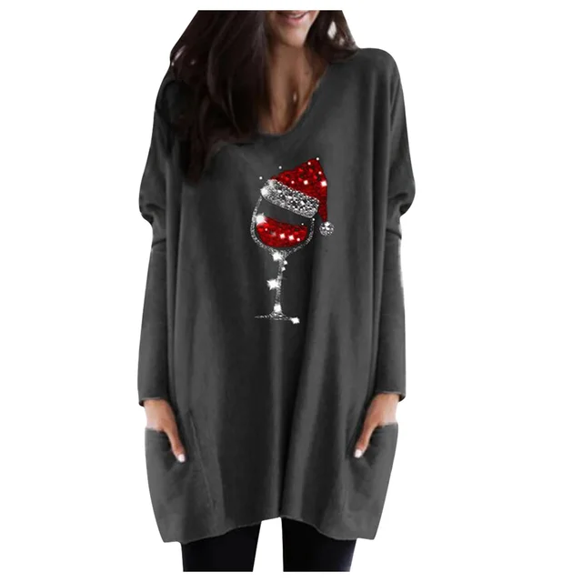 Women's Christmas Long Sleeve V Neck A line Dress Dark Grey - Shop at LoveMi