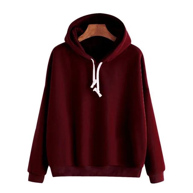 Simple Loose Solid Color Hooded Sweater For Autumn And Winter Wine Red - Shop at LoveMi