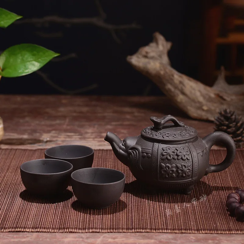 Zhuni Small Teapot, Hand-Held Pot, Kungfu Tea Set, Ceramic Tea Maker - Black A