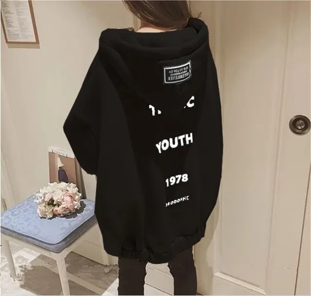 Loose Hooded Oversized Zipper Thickened Plus Fleece Sweater Black - Shop at LoveMi