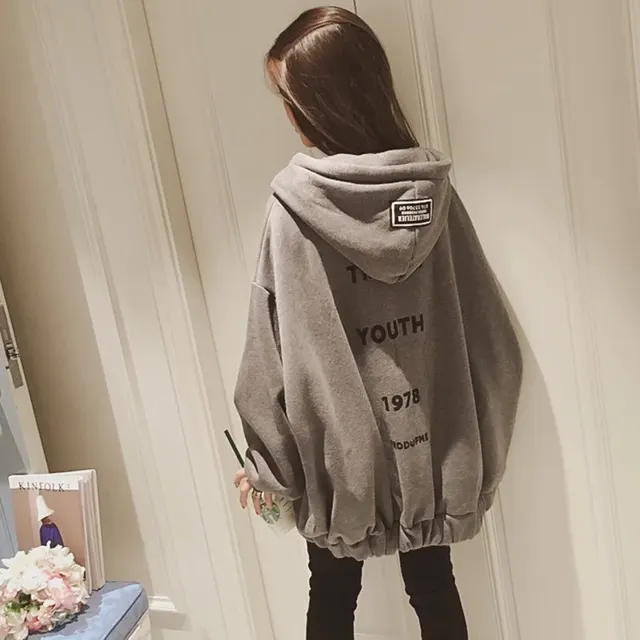 Loose Hooded Oversized Zipper Thickened Plus Fleece Sweater Grey - Shop at LoveMi