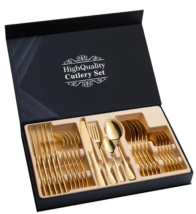 Stainless Steel Cutlery Set 24 Piece Gift Cutlery Steak Cutlery Gift Box Gold - Shop at LoveMi