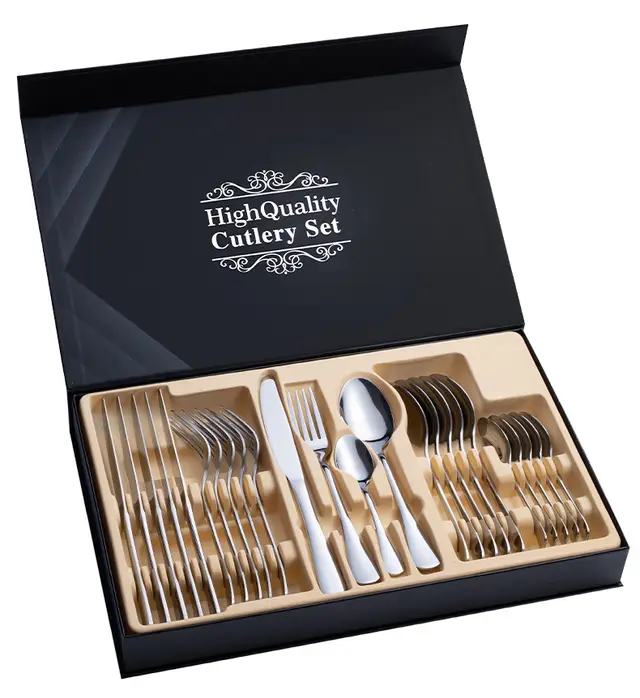 Stainless Steel Cutlery Set 24 Piece Gift Cutlery Steak Cutlery Gift Box Silver - Shop at LoveMi