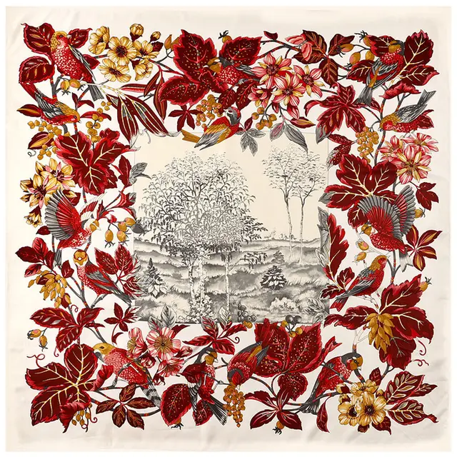 Women'S Scarves Jungle Flower And Bird Print Twill Silk Simulation Square Scarf Shawl Scarf Beige - Shop at LoveMi