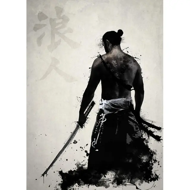 Japanese Samurai Canvas Painting Modern Wall Art Oil Painting Living Room Home Decoration Printmaking Painting Core Decorative Painting 2Style - Shop at LoveMi