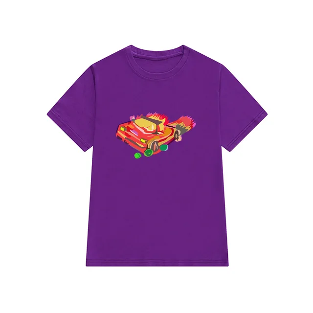 Hand Painted Fun Car Pattern Purple T Shirt Women'S Short Sleeved Loose Cotton Purple - Shop at LoveMi