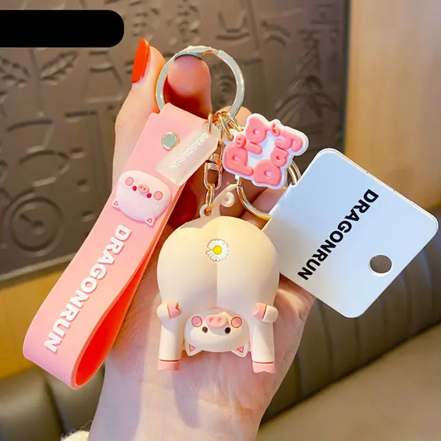 Cute Original Pig Chrysanthemum Keychain Trend Keychain Pink - Shop at LoveMi