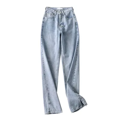 Slimming Wide Leg Mopping Pants With Slits Light Blue - Shop at LoveMi