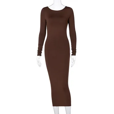 Cryptographic Spring Sexy Backless Midi Dresses Coffee - Shop at LoveMi
