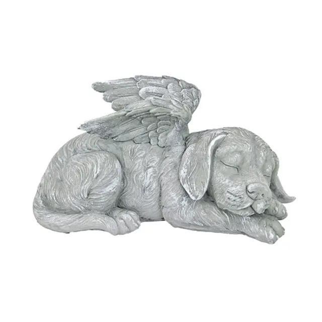 Dog Cat Angel Pet Memorial Grave Marker Statue - White