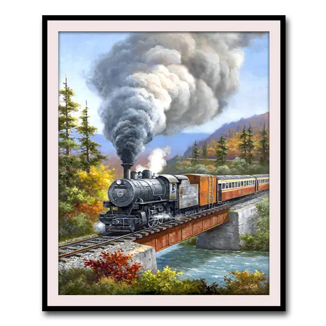 Cross Stitch Train Living Room Decoration Painting Colorful - Shop at LoveMi