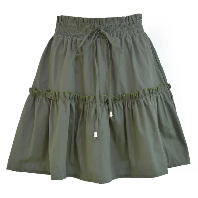 High Waist Elasticated Solid Color Skirt Army Green - Shop at LoveMi