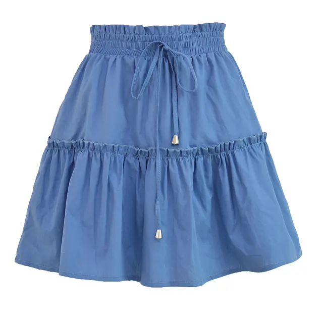 High Waist Elasticated Solid Color Skirt Blue - Shop at LoveMi