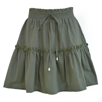 High Waist Elasticated Solid Color Skirt Green - Shop at LoveMi