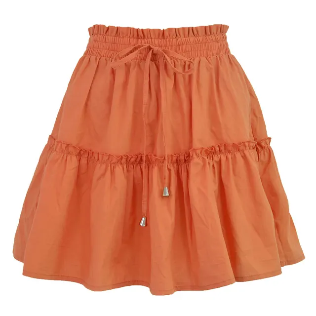 High Waist Elasticated Solid Color Skirt Orange - Shop at LoveMi