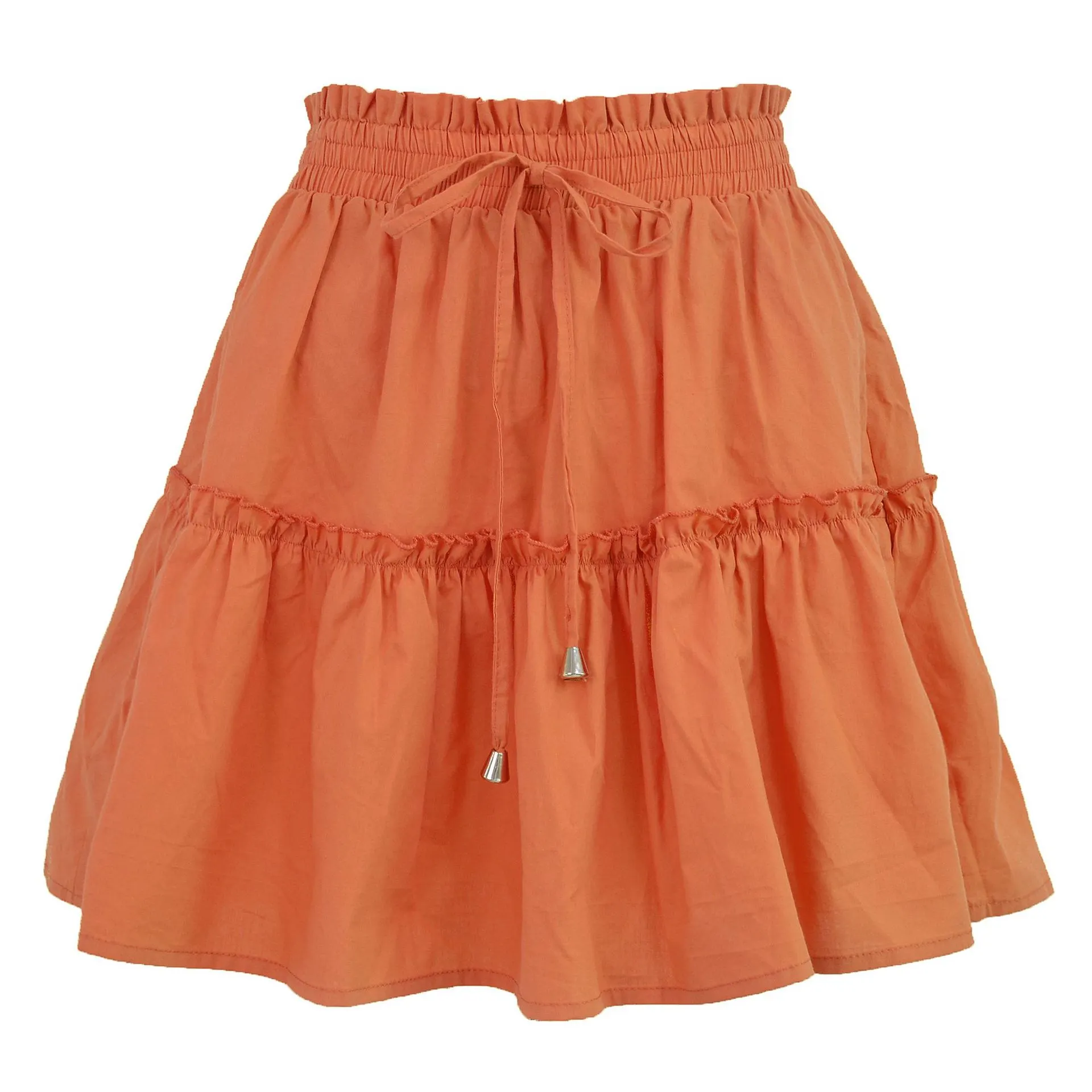High Waist Elasticated Solid Color Skirt - Orange