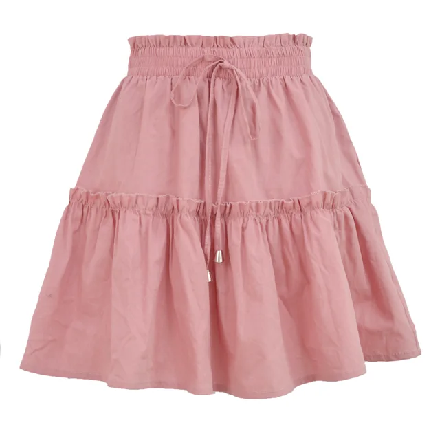 High Waist Elasticated Solid Color Skirt Pink - Shop at LoveMi