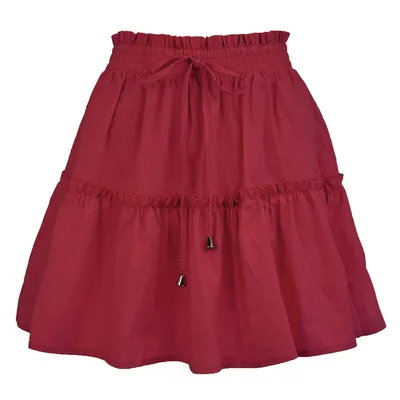 High Waist Elasticated Solid Color Skirt Wine - Shop at LoveMi
