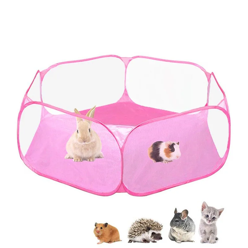Portable Small Animal Playpen Folding Outdoor Indoor Exercise Pet Cage Tent - Pink - View 1