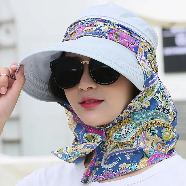 Summer Sun Hat For Outdoor Cycling, Big Edge To Cover Face And Sun Hat Blue Grey - Shop at LoveMi