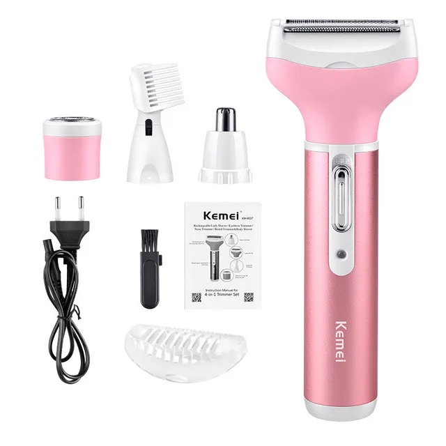 Portable 4in1 Multi Functional Lady Women Rechargeable Shaver Eyebrow Shaping Nose Ear Hair Removal Device Armpit Razor Pink - Shop at LoveMi