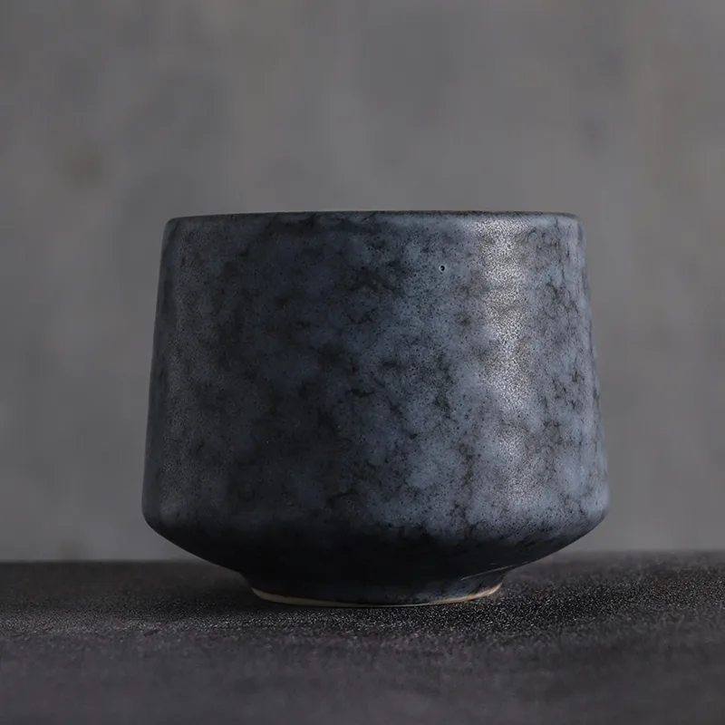 Creative Ceramic Coffee Cup Nordic Style Handy Cup Small Tea Cup Stoneware Hand-painted Necked Cup - Grey Blue