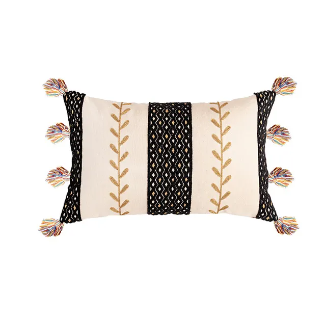 Cotton Embroidered Model Room Waist Pillow Black - Shop at LoveMi