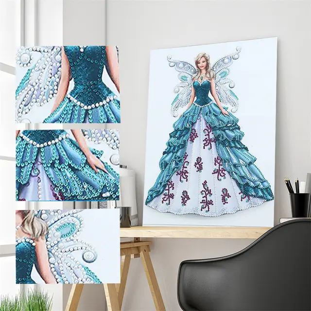 Blue Angel Diamond Painting Woman Dress Partial Rhinestone Shaped Crystal Female Rhinestone - Shop at LoveMi