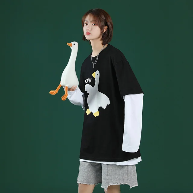 The New Loose Summer Cute Duck Korean Student Looks Thin All Match Plus Size Women'S Clothing Black - Shop at LoveMi