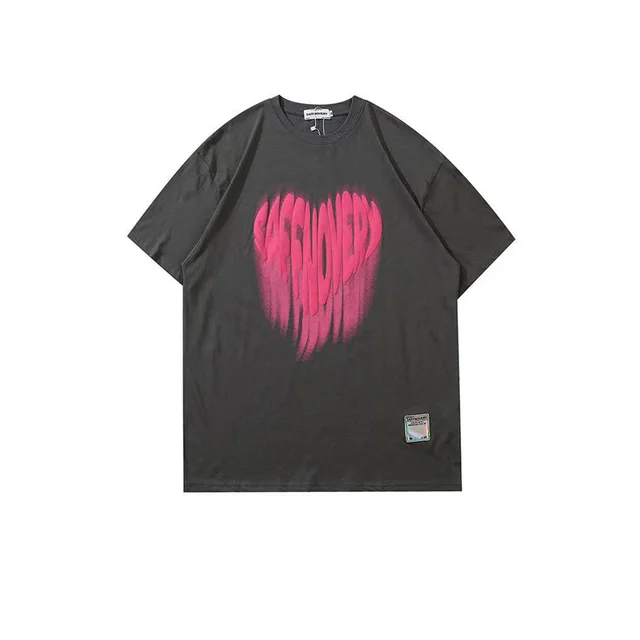 New Loose Letter Love Short Sleeved T Shirt Gray - Shop at LoveMi