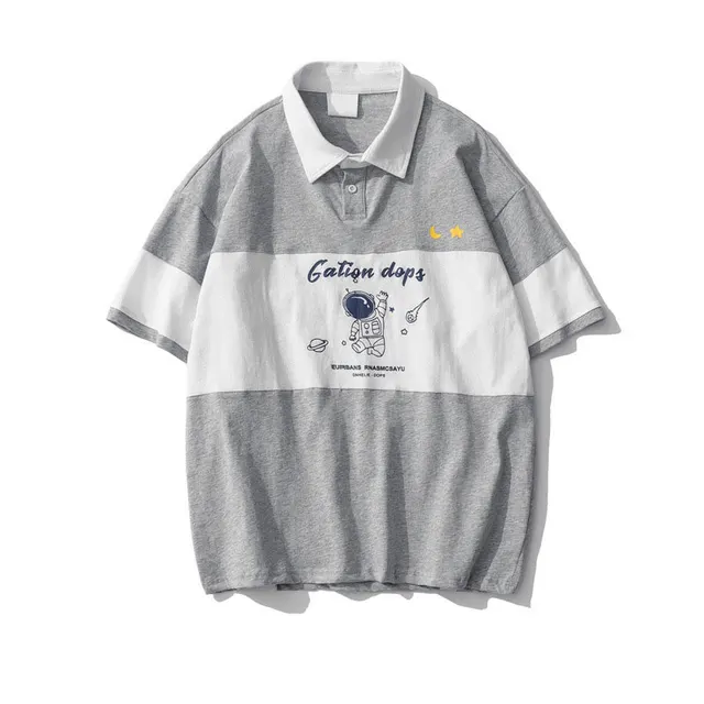 Shirt Boys Japanese Trend Hit Color Loose Men And Women Students Lapel T Shirt Ins Trend Grey - Shop at LoveMi