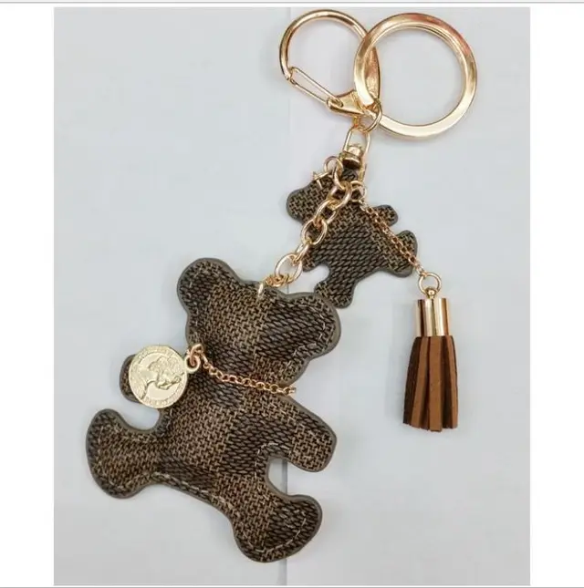 Leather Bear Lovers Web Celebrity Car Key Ring Female European And American Trend Key Chain Personality Bear Creative Pendant Coffee - Shop at LoveMi