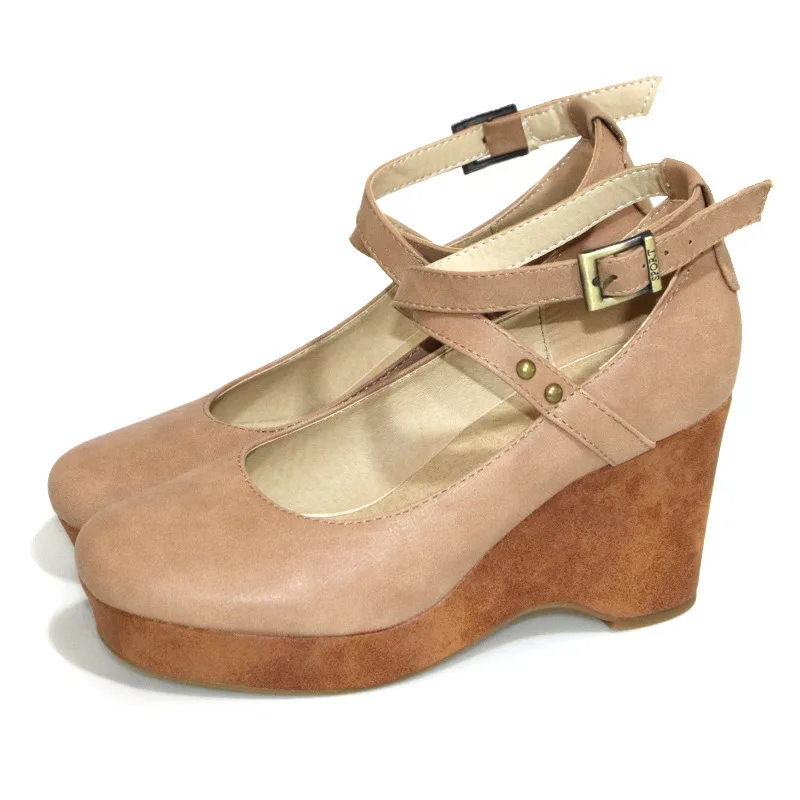 Buckle Cross Strap High Thick Heel Sandals Women Khaki - Shop at LoveMi