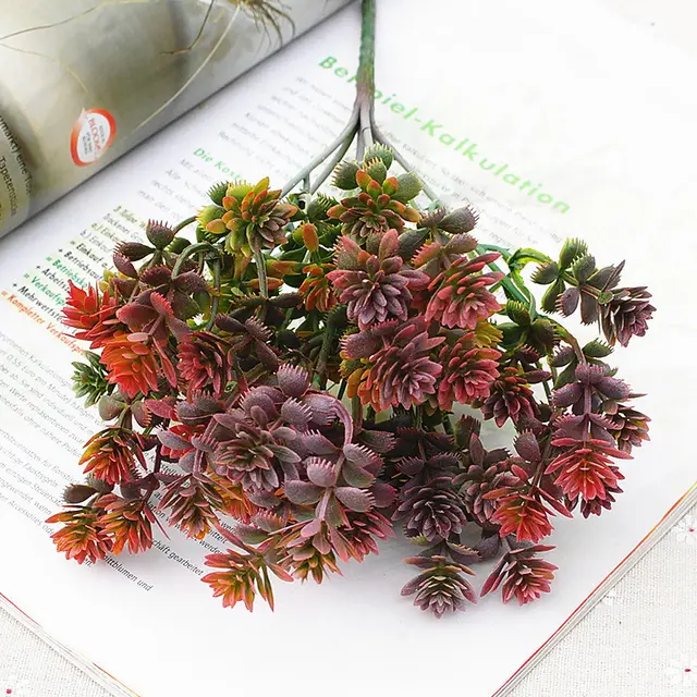 Small Handle Of 7 Prong Guanyin Lotus Grass Home Decoration Wine Red And Green - Shop at LoveMi