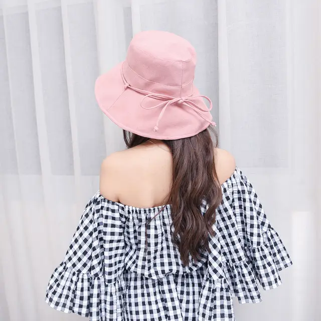 Uv Protection Cotton Hat With Bow Pink - Shop at LoveMi