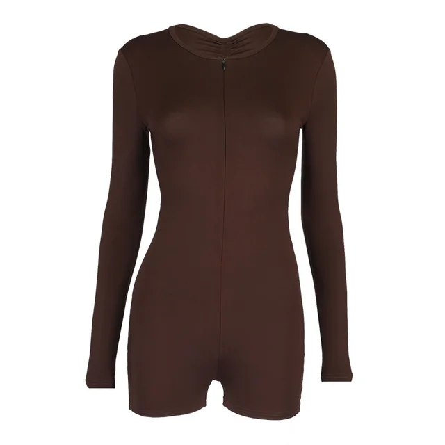 Women's Solid Color Back Pleated Exposed Waist Brown - Shop at LoveMi