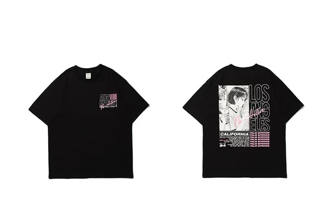 Cartoon Animation Girl Printing Short Sleeved T Shirt Black - Shop at LoveMi