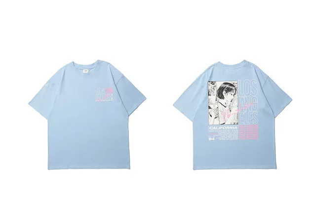 Cartoon Animation Girl Printing Short Sleeved T Shirt Light Blue - Shop at LoveMi