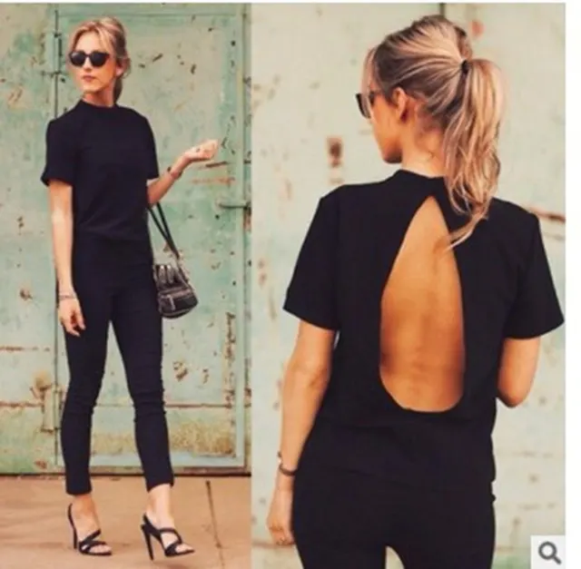 Sexy Halter Halter Short Sleeve T Shirt Black - Shop at LoveMi
