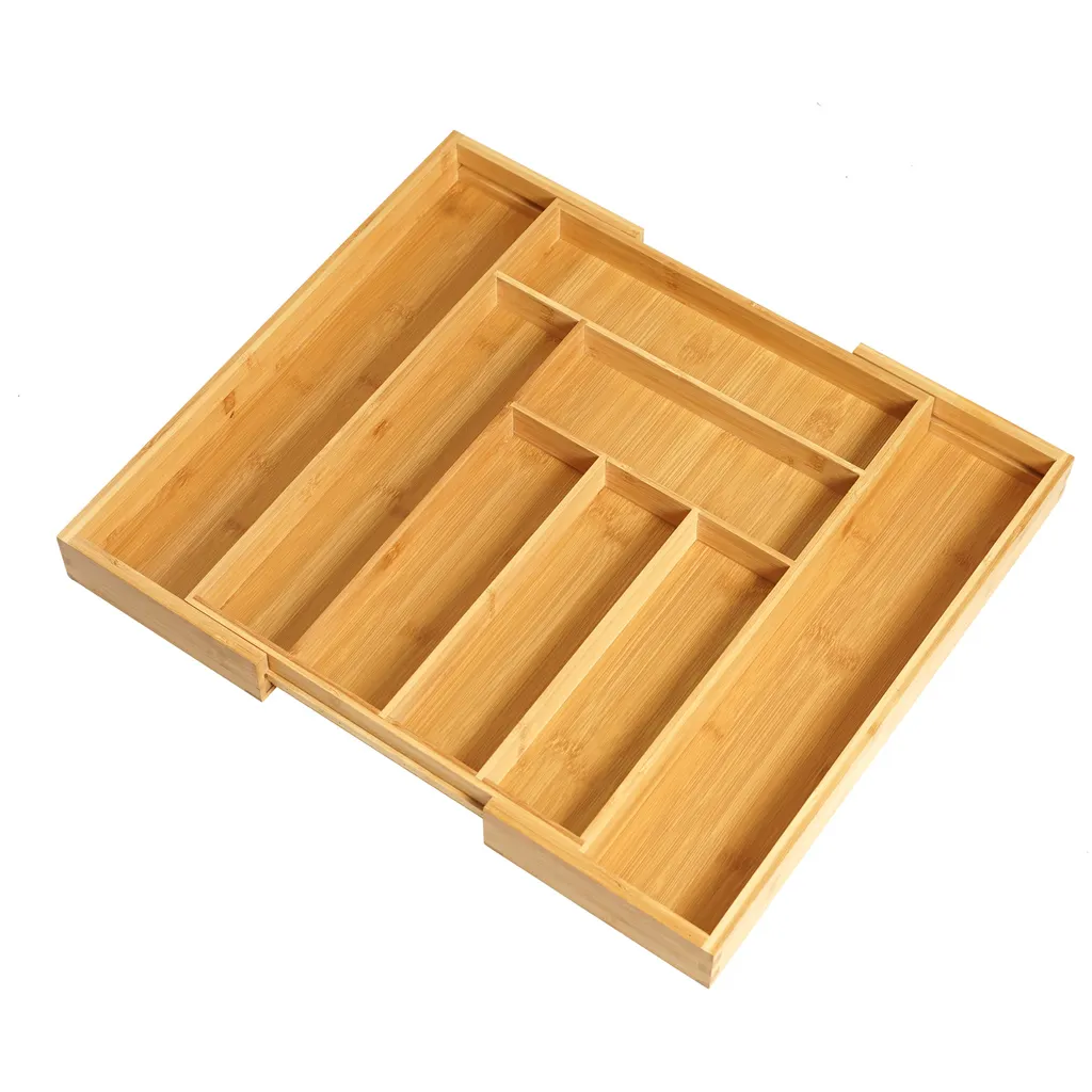 Bamboo Retractable Knife Box Drawer Storage Box - Photo Colour