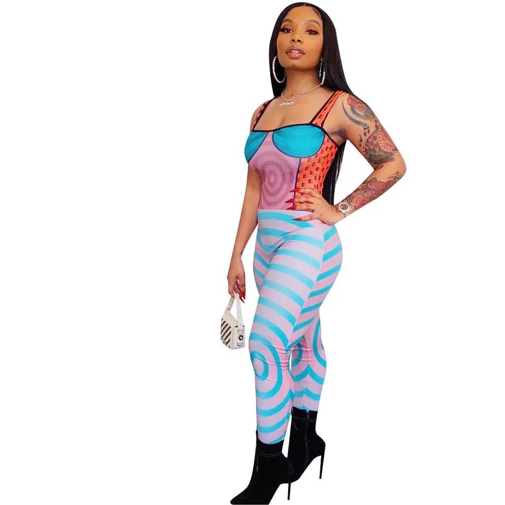 Beautiful Women'S Spot New Spring Style Sling Print Tight Sexy Jumpsuit - Candy Colors - View 1