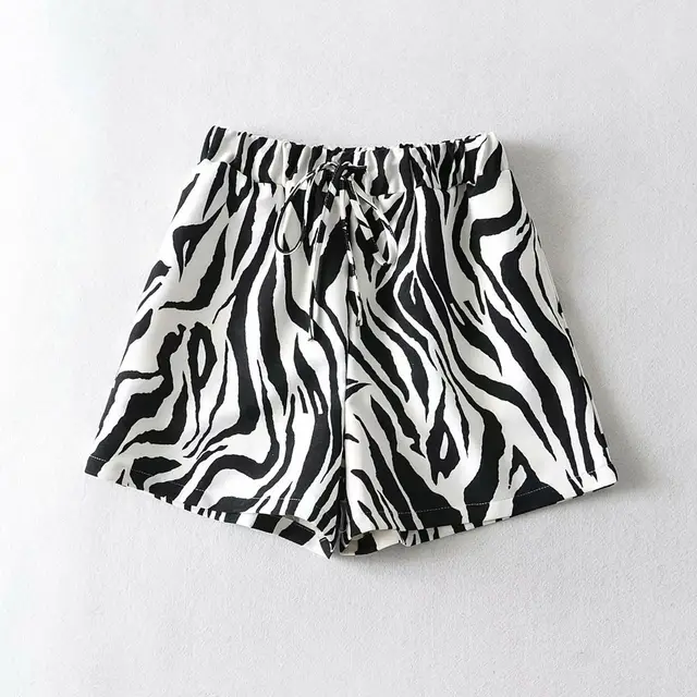 Summer New Animal Pattern Elastic Waist Drawstring Loose Casual Shorts Black - Shop at LoveMi