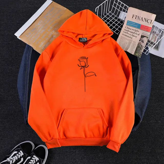 Graffiti Roses Simple Print Loose Hooded Couple Sweatshirt Orange - Shop at LoveMi