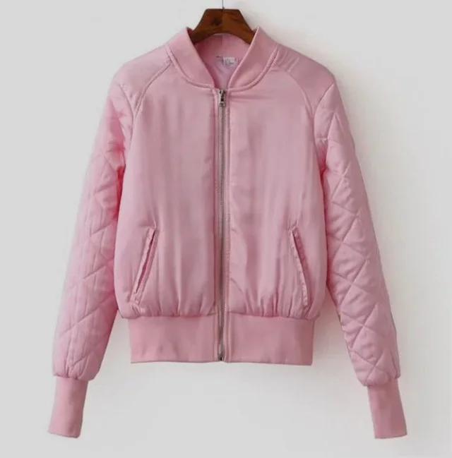 New Style Quilted Cotton Flight Jacket With Stand Collar Fashion Ladies Short Cotton Jacket Pink - Shop at LoveMi