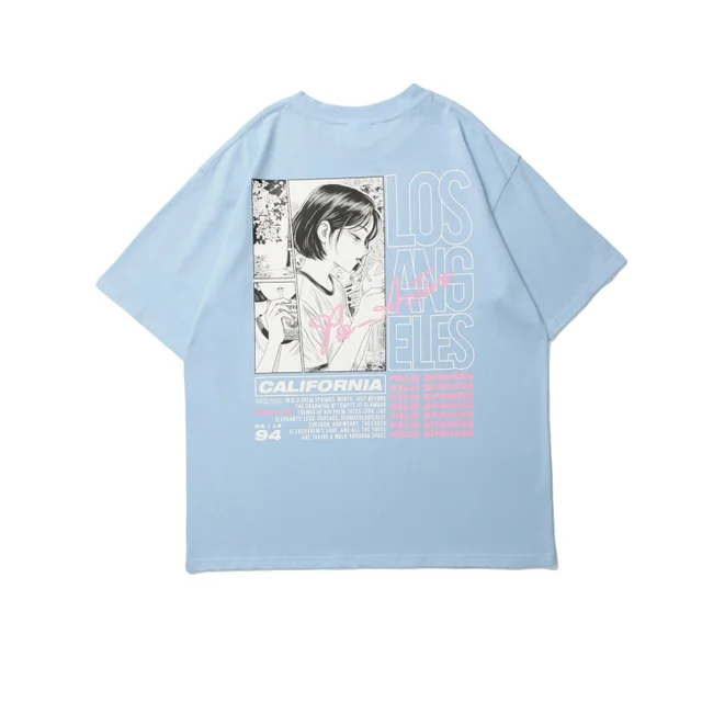 Anime Cartoon Print Loose Boyfriend Blouse Anime Cartoon Print Loose Boyfriend Blouse Light Blue - Shop at LoveMi