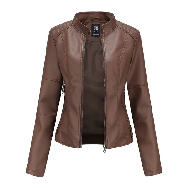 Women'S Leather Dress Slim Jacket Spring Autumn Coat Coffee - Shop at LoveMi
