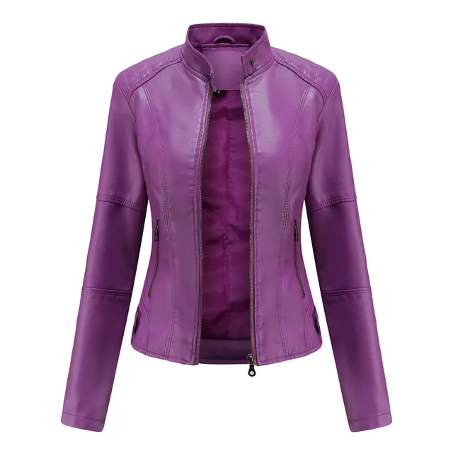 Women'S Leather Dress Slim Jacket Spring Autumn Coat Purple - Shop at LoveMi